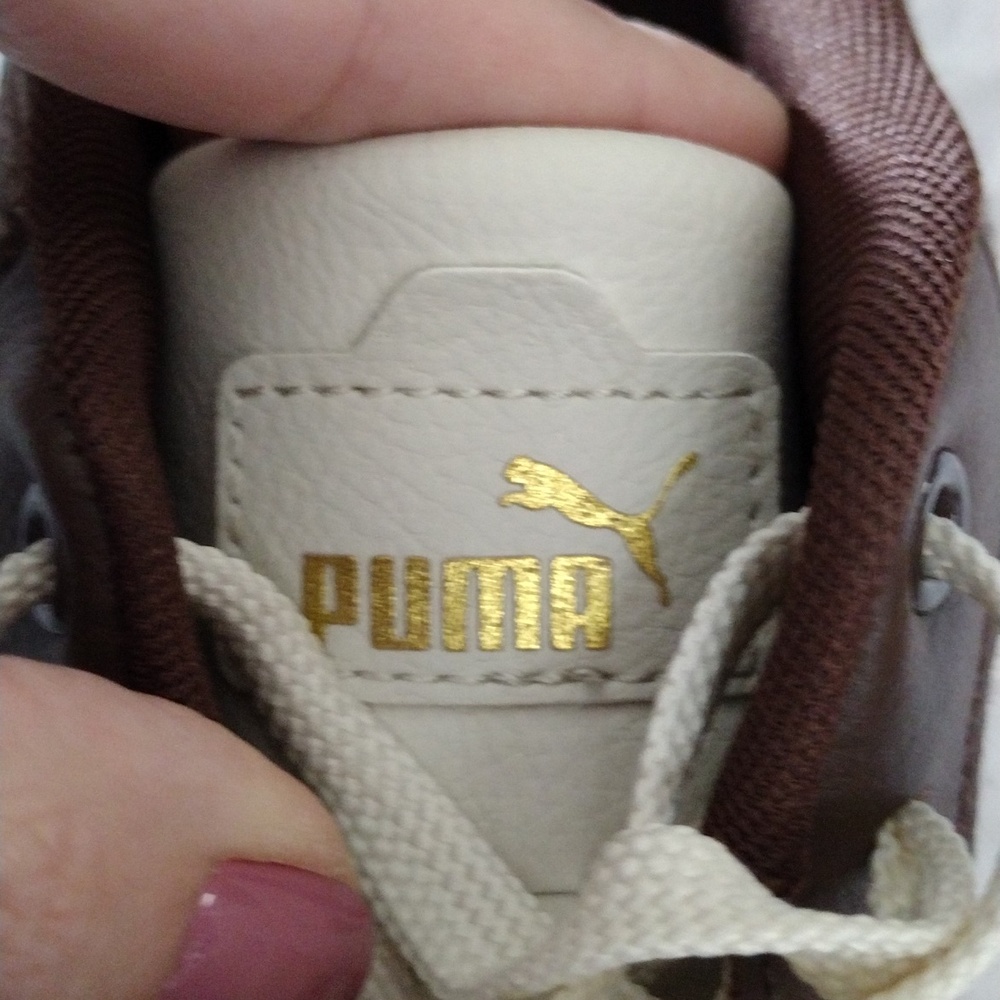 Puma Brown and Cream Herringbone Low-Top Sneakers - Picture 4 of 9